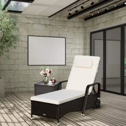 Tangkula Patio Chaise with Wheels, 6 Positions Adjustable Outdoor Lounger Chair with Steel Frame
