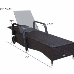 Tangkula Patio Chaise with Wheels, 6 Positions Adjustable Outdoor Lounger Chair with Steel Frame