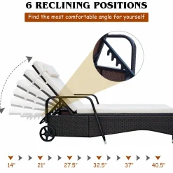 Tangkula Patio Chaise with Wheels, 6 Positions Adjustable Outdoor Lounger Chair with Steel Frame