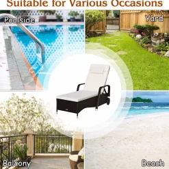 Tangkula Patio Chaise with Wheels, 6 Positions Adjustable Outdoor Lounger Chair with Steel Frame
