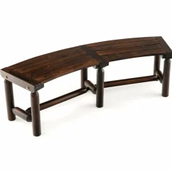 Tangkula Patio Curved Bench, Carbonized Wood Dining Bench for Round Table, Spacious & Slatted Seat