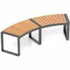 Tangkula Patio Curved Bench, Acacia Wood Fire Pit Bench w/Slatted Seat & Metal Legs