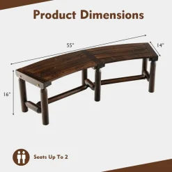 Tangkula Patio Curved Bench, Carbonized Wood Dining Bench for Round Table, Spacious & Slatted Seat