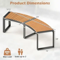 Tangkula Patio Curved Bench, Acacia Wood Fire Pit Bench w/Slatted Seat & Metal Legs