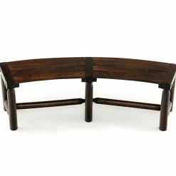 Tangkula Patio Curved Bench, Carbonized Wood Dining Bench for Round Table, Spacious & Slatted Seat