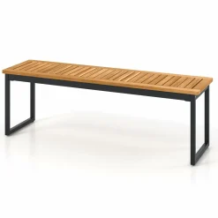 Tangkula Patio Dining Bench, 2-3-person Backless Bench with Slatted Seat & Metal Legs, Indoor Outdoor Bench for Entryway