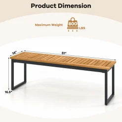 Tangkula Patio Dining Bench, 2-3-person Backless Bench with Slatted Seat & Metal Legs, Indoor Outdoor Bench for Entryway