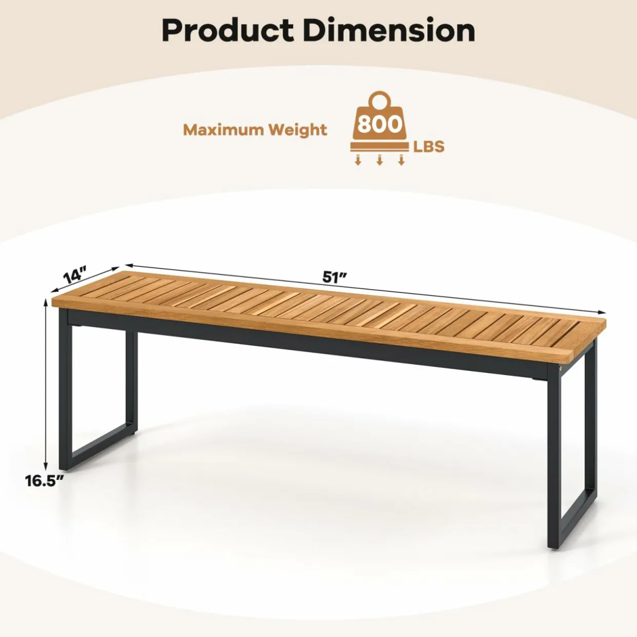 Tangkula Patio Dining Bench, 2-3-person Backless Bench with Slatted Seat & Metal Legs, Indoor Outdoor Bench for Entryway