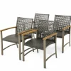 Tangkula Patio Dining Chairs Set of 4, Outdoor PE Wicker & Heavy-Duty Metal Chairs with Acacia Wood Armrests
