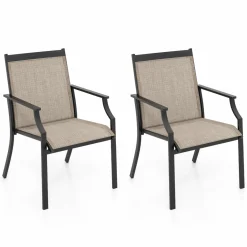 Tangkula Patio Dining Chairs Set of 2, Large Outdoor Chairs with Breathable Seat & Metal Frame
