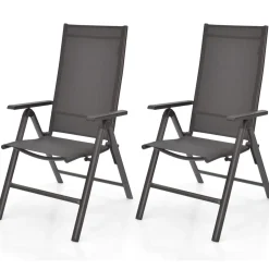 Tangkula Patio Dining Chairs, No Assembly Needs, Portable Folding Patio Chairs with 7-Position Adjustable Backrest and Aluminium Frame