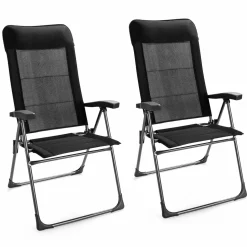 Tangkula Patio Dining Chairs, Folding Portable Chairs with Adjustable Backrest, Outdoor Camping Chair Set with Armrests & Headrest