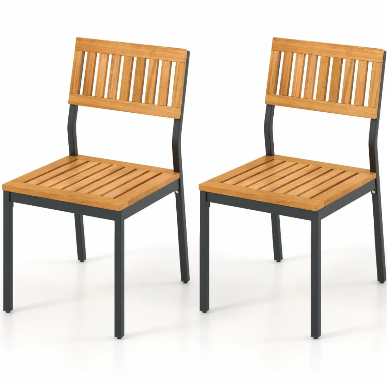 Tangkula Patio Dining Chair Set of 2/4, Outdoor Armless Chairs w/Metal and Acacia Wood Frame