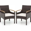 Tangkula Patio Dining Chairs Set, Outdoor Rattan Cushioned Chairs with Acacia Wood Armrest