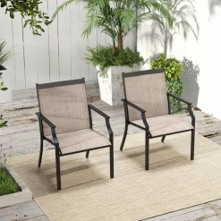 Tangkula Patio Dining Chairs Set of 2, Large Outdoor Chairs with Breathable Seat & Metal Frame