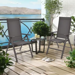 Tangkula Patio Dining Chairs, No Assembly Needs, Portable Folding Patio Chairs with 7-Position Adjustable Backrest and Aluminium Frame