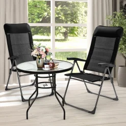Tangkula Patio Dining Chairs, Folding Portable Chairs with Adjustable Backrest, Outdoor Camping Chair Set with Armrests & Headrest