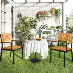Tangkula Patio Dining Chair Set, Outdoor Chairs w/Metal and Acacia Wood Frame, Armrests
