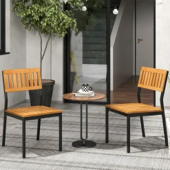 Tangkula Patio Dining Chair Set of 2/4, Outdoor Armless Chairs w/Metal and Acacia Wood Frame