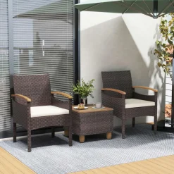 Tangkula Patio Dining Chairs Set, Outdoor Rattan Cushioned Chairs with Acacia Wood Armrest