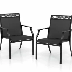 Tangkula Patio Dining Chairs Set of 2/4, All Weather Outdoor Chairs with High Back, Armrests