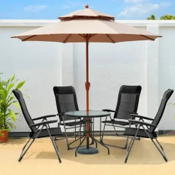 Tangkula Patio Dining Chairs, Folding Portable Chairs with Adjustable Backrest, Outdoor Camping Chair Set with Armrests & Headrest