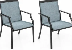 Tangkula Patio Dining Chairs Set of 2, Large Outdoor Chairs with Breathable Seat & Metal Frame