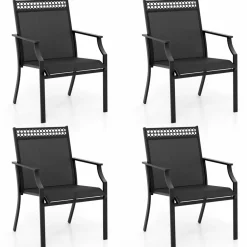 Tangkula Patio Dining Chairs Set of 2/4, All Weather Outdoor Chairs with High Back, Armrests