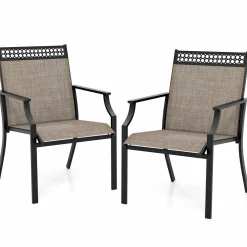 Tangkula Patio Dining Chairs Set of 2/4, All Weather Outdoor Chairs with High Back, Armrests