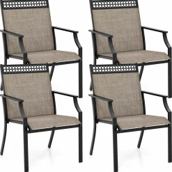 Tangkula Patio Dining Chairs Set of 2/4, All Weather Outdoor Chairs with High Back, Armrests