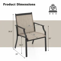 Tangkula Patio Dining Chairs Set of 2, Large Outdoor Chairs with Breathable Seat & Metal Frame