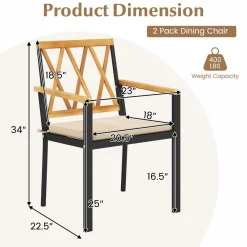 Tangkula Patio Dining Chairs Set w/Removable Padded Cushions, Support 400 LBS, Crossed back