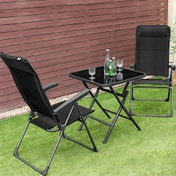 Tangkula Patio Dining Chairs, Folding Portable Chairs with Adjustable Backrest, Outdoor Camping Chair Set with Armrests & Headrest