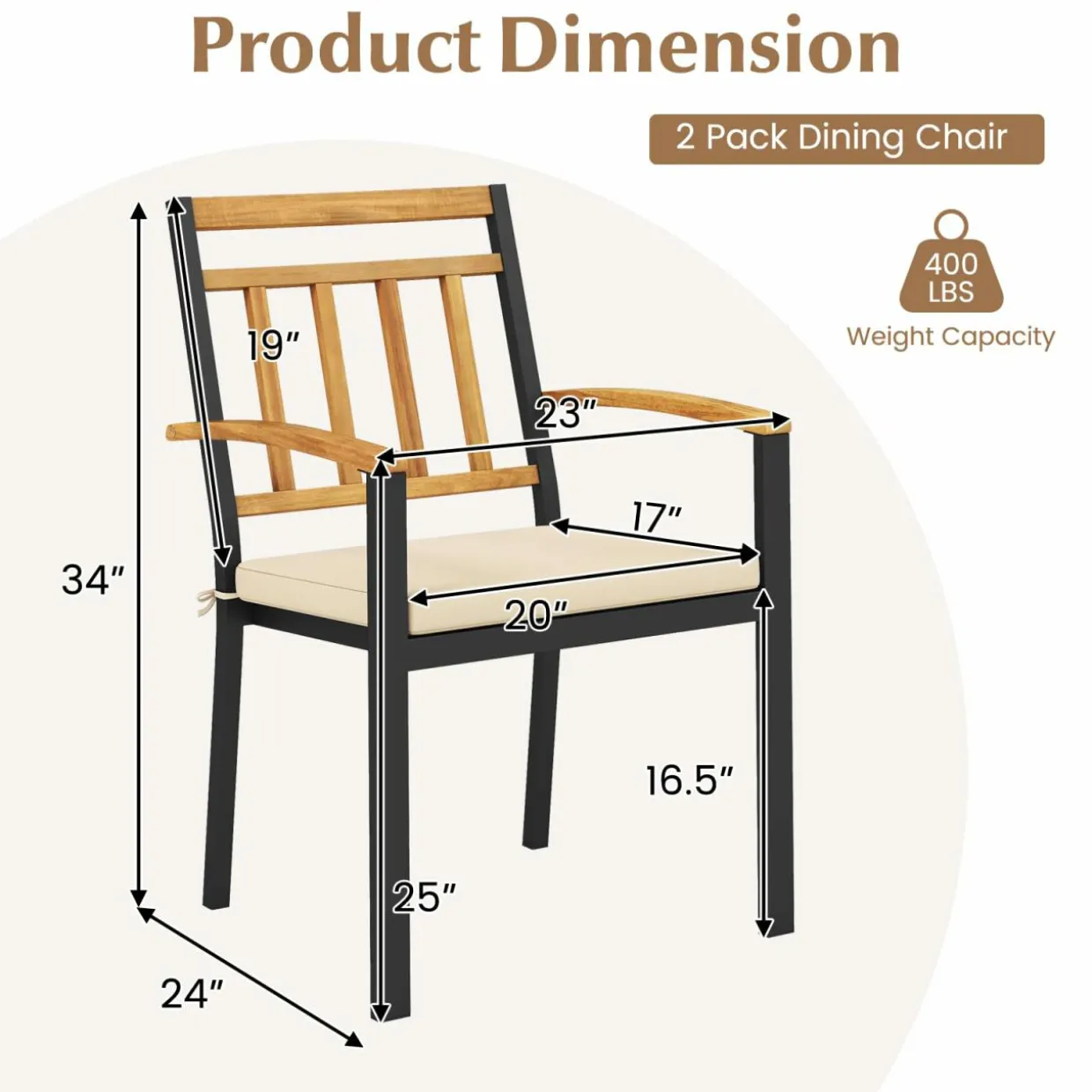 Tangkula Patio Dining Chairs Set of 2/4, Metal Outdoor Chairs, Support 400 LBS, Parallel back