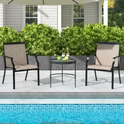 Tangkula Patio Dining Chairs Set of 2, Large Outdoor Chairs with Breathable Seat & Metal Frame