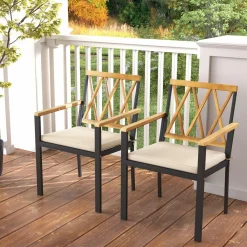 Tangkula Patio Dining Chairs Set w/Removable Padded Cushions, Support 400 LBS, Crossed back