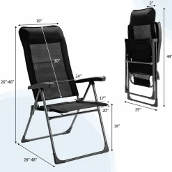 Tangkula Patio Dining Chairs, Folding Portable Chairs with Adjustable Backrest, Outdoor Camping Chair Set with Armrests & Headrest