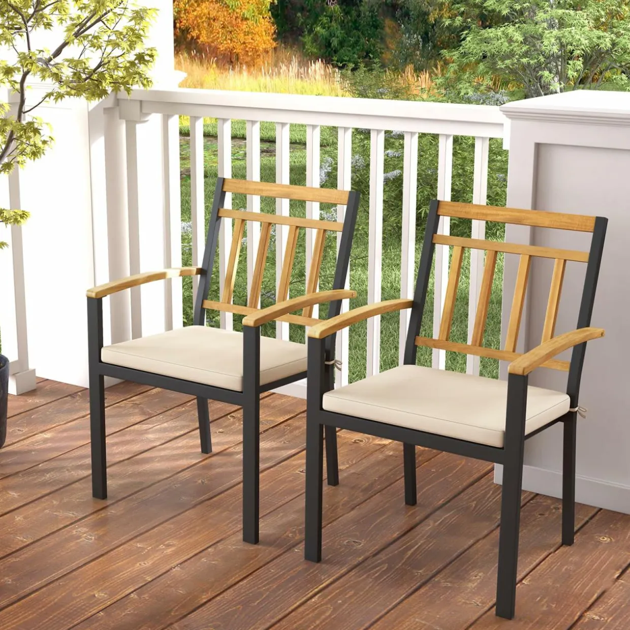 Tangkula Patio Dining Chairs Set of 2/4, Metal Outdoor Chairs, Support 400 LBS, Parallel back
