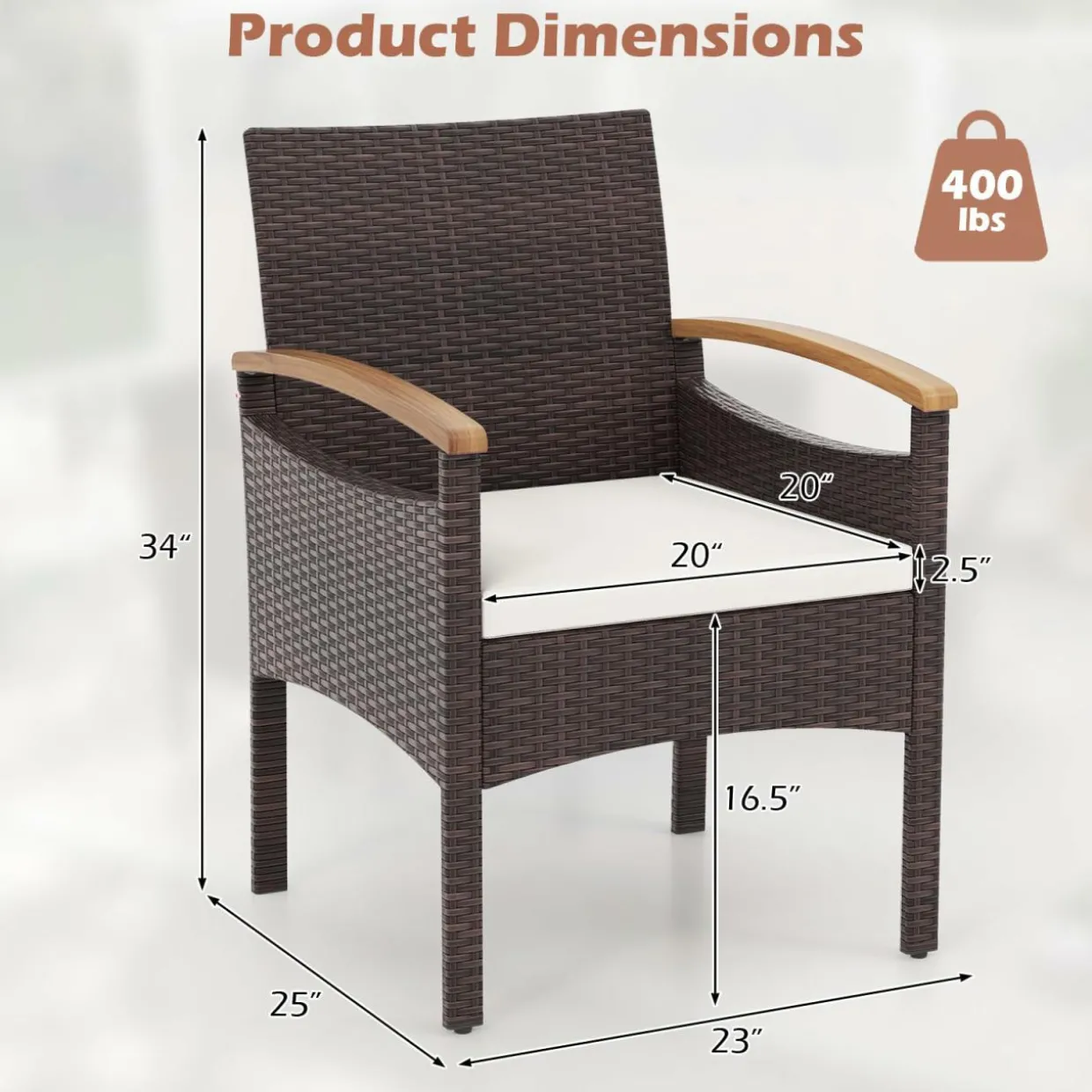 Tangkula Patio Dining Chairs Set, Outdoor Rattan Cushioned Chairs with Acacia Wood Armrest