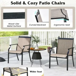 Tangkula Patio Dining Chairs Set of 2, Large Outdoor Chairs with Breathable Seat & Metal Frame