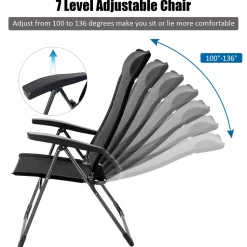 Tangkula Patio Dining Chairs, Folding Portable Chairs with Adjustable Backrest, Outdoor Camping Chair Set with Armrests & Headrest