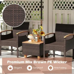 Tangkula Patio Dining Chairs Set, Outdoor Rattan Cushioned Chairs with Acacia Wood Armrest