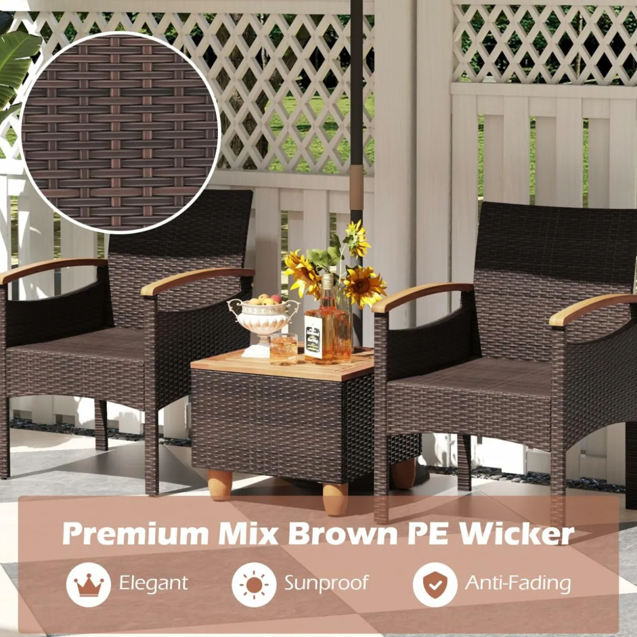 Tangkula Patio Dining Chairs Set, Outdoor Rattan Cushioned Chairs with Acacia Wood Armrest