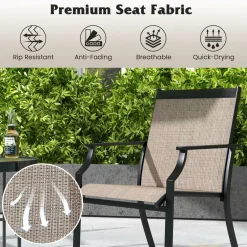 Tangkula Patio Dining Chairs Set of 2, Large Outdoor Chairs with Breathable Seat & Metal Frame