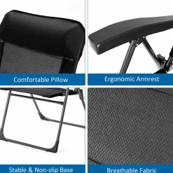 Tangkula Patio Dining Chairs, Folding Portable Chairs with Adjustable Backrest, Outdoor Camping Chair Set with Armrests & Headrest