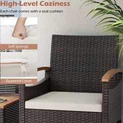 Tangkula Patio Dining Chairs Set, Outdoor Rattan Cushioned Chairs with Acacia Wood Armrest