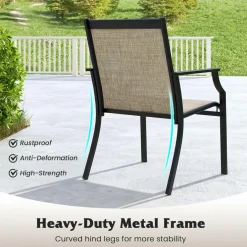 Tangkula Patio Dining Chairs Set of 2, Large Outdoor Chairs with Breathable Seat & Metal Frame