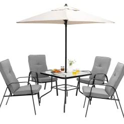 Tangkula Patio Dining Chair Set of 4, 4-Piece Stackable Upholstered Leisure Chair with Armrests