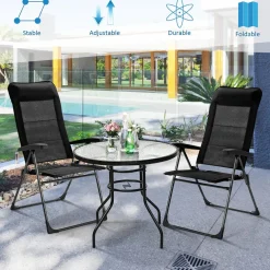 Tangkula Patio Dining Chairs, Folding Portable Chairs with Adjustable Backrest, Outdoor Camping Chair Set with Armrests & Headrest