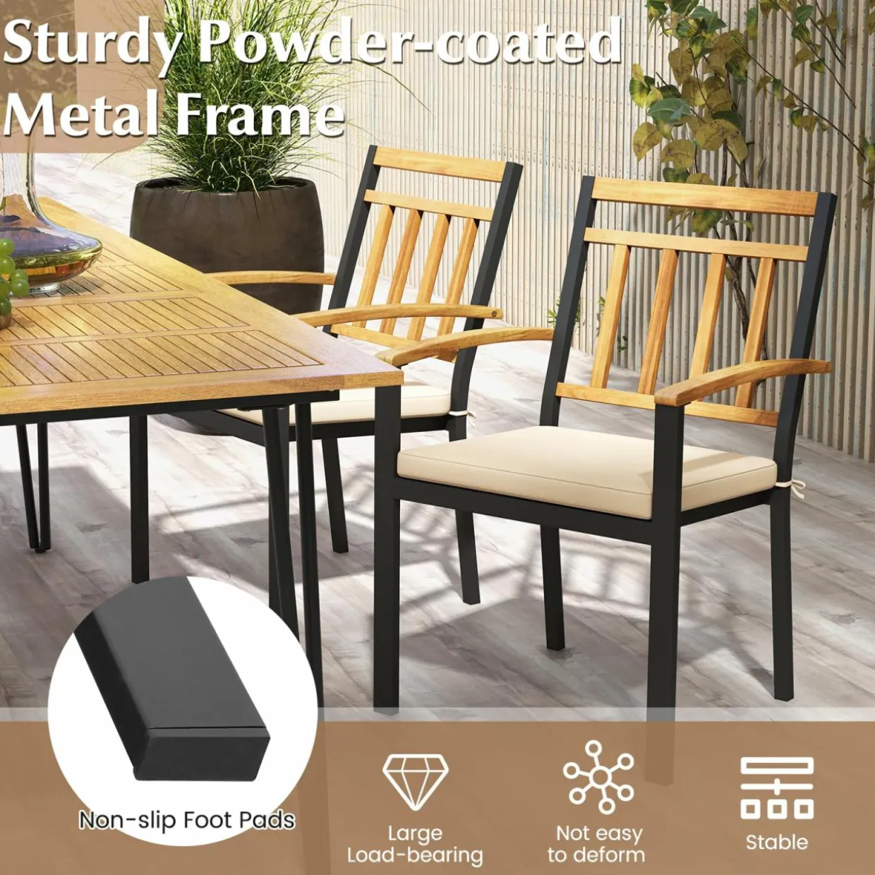Tangkula Patio Dining Chairs Set of 2/4, Metal Outdoor Chairs, Support 400 LBS, Parallel back
